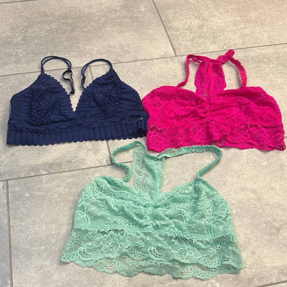 Lace Bralette Set in Navy, Pink, and Mint